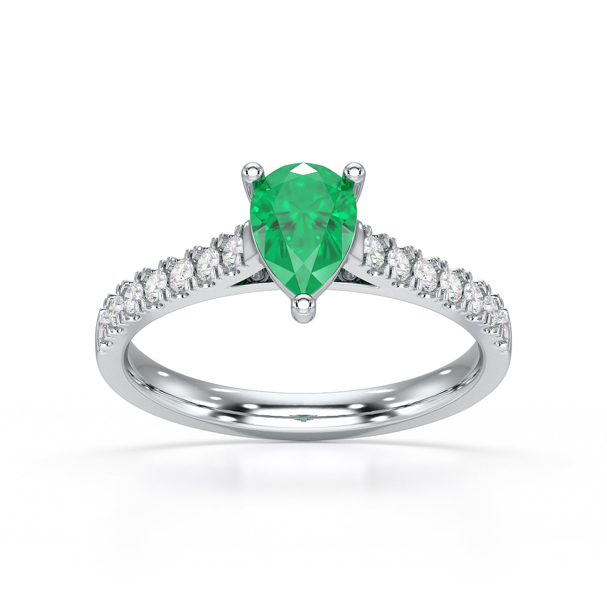 Pear Emerald with Diamond Set Shoulders Ring