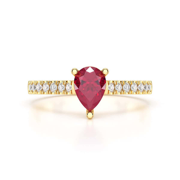 Pear Ruby with Diamond Set Shoulders Ring in 18ct Gold and Platinum
