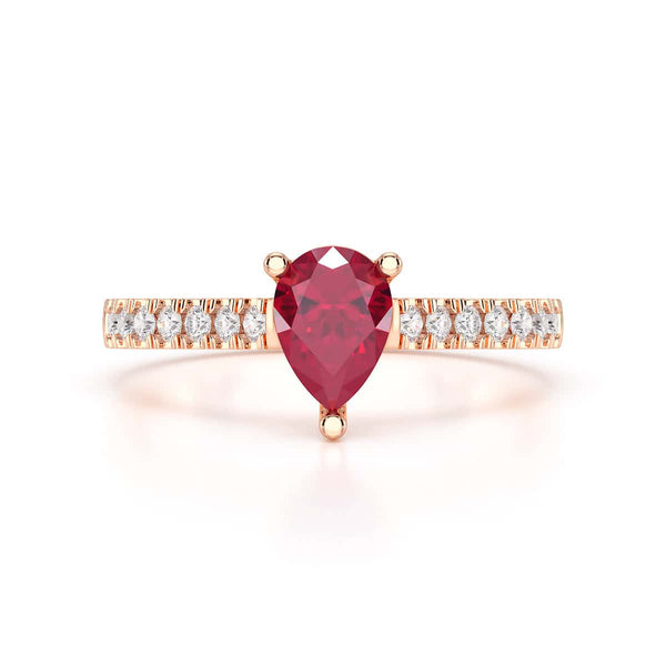 Pear Ruby with Diamond Set Shoulders Ring in 18ct Gold and Platinum