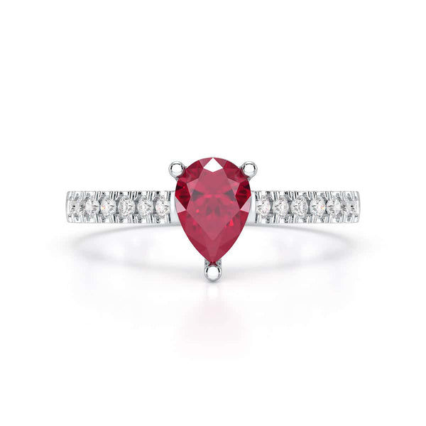 Pear Ruby with Diamond Set Shoulders Ring in 18ct Gold and Platinum