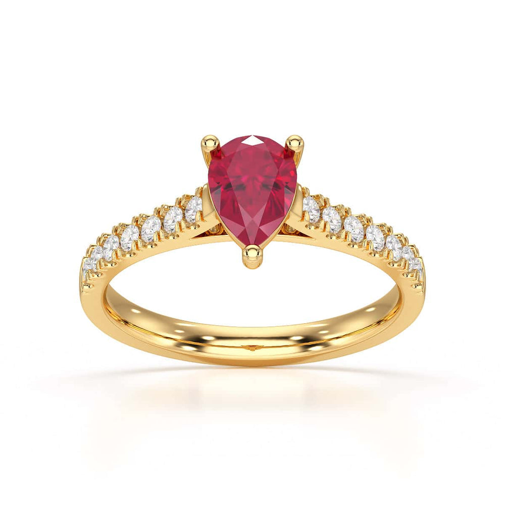Pear Ruby with Diamond Set Shoulders Ring in 18ct Gold and Platinum