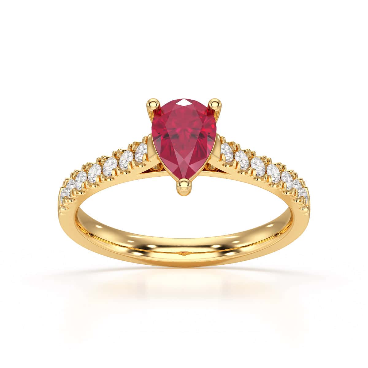 Pear Ruby with Diamond Set Shoulders Ring
