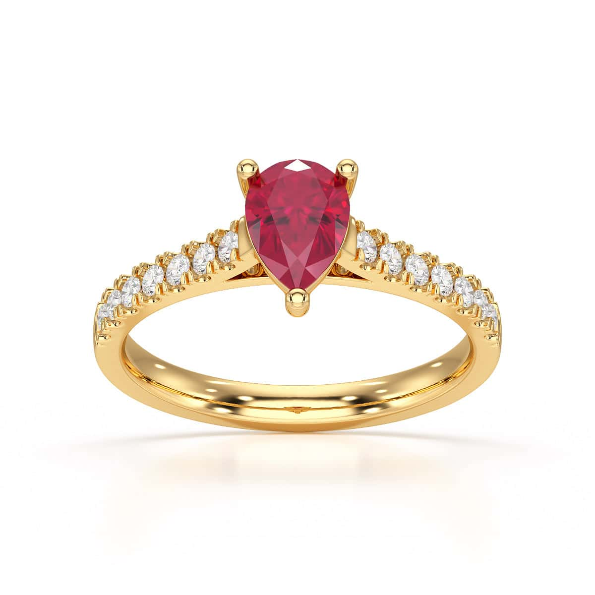 Pear Ruby with Diamond Set Shoulders Dress Ring