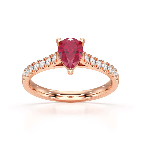 Pear Ruby with Diamond Set Shoulders Ring in 18ct Gold and Platinum