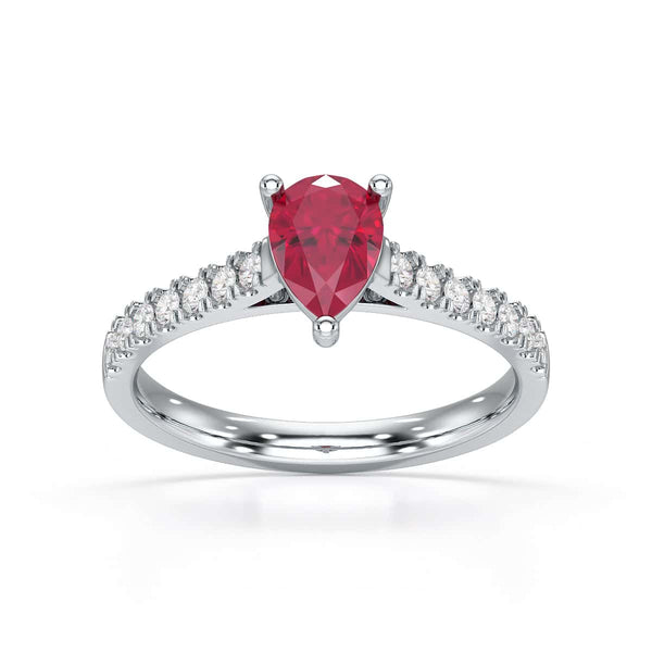 Pear Ruby with Diamond Set Shoulders Ring in 18ct Gold and Platinum