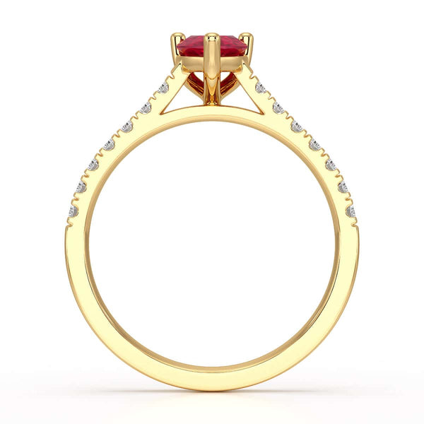 Pear Ruby with Diamond Set Shoulders Ring in 18ct Gold and Platinum