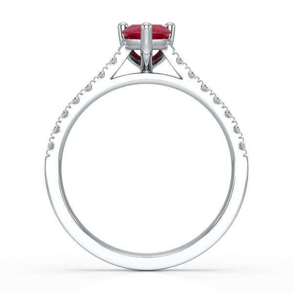 Pear Ruby with Diamond Set Shoulders Ring in 18ct Gold and Platinum