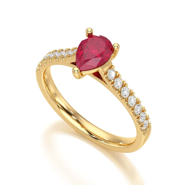 Pear Ruby with Diamond Set Shoulders Ring in 18ct Gold and Platinum