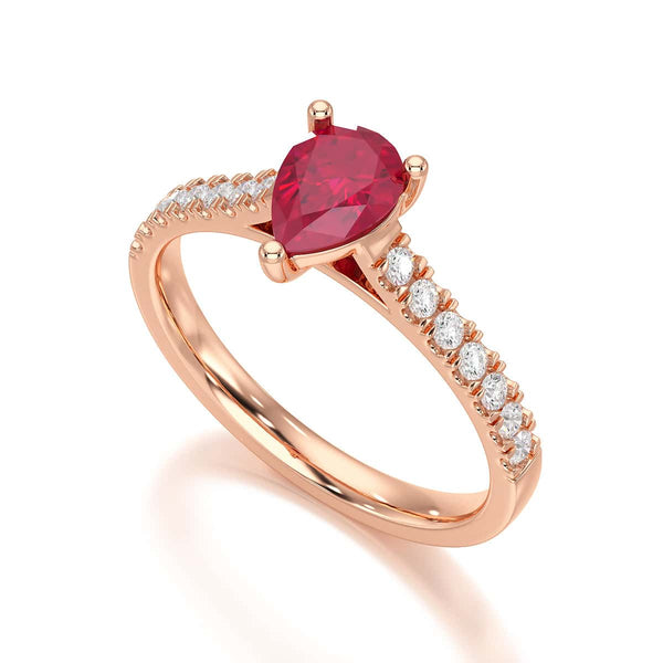 Pear Ruby with Diamond Set Shoulders Ring in 18ct Gold and Platinum