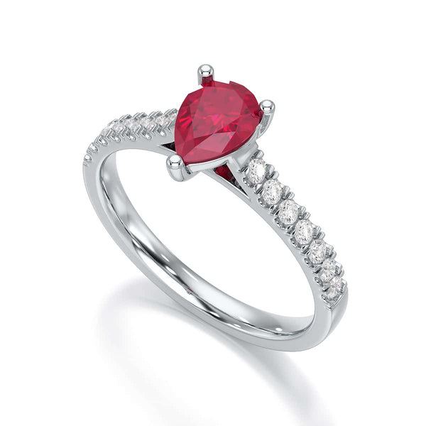Pear Ruby with Diamond Set Shoulders Ring in 18ct Gold and Platinum