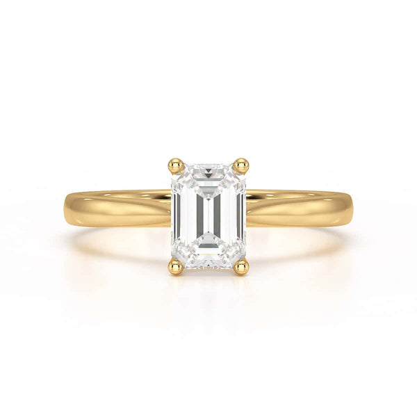 Emerald Cut Diamond Solitaire Engagement Ring with Tapered Shank