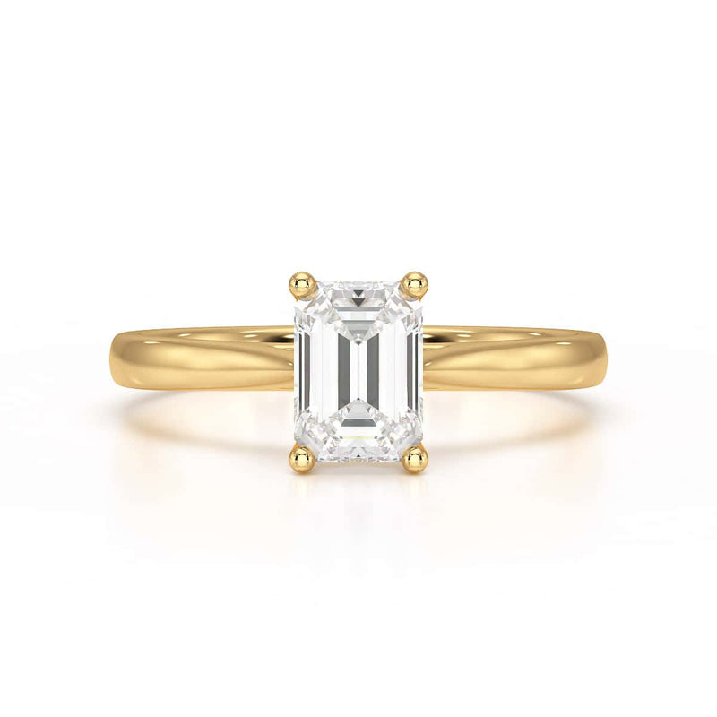 Emerald Cut Diamond Solitaire Engagement Ring with Tapered Shank