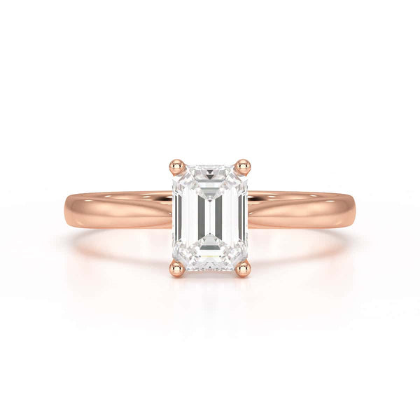Emerald Cut Diamond Solitaire Engagement Ring with Tapered Shank
