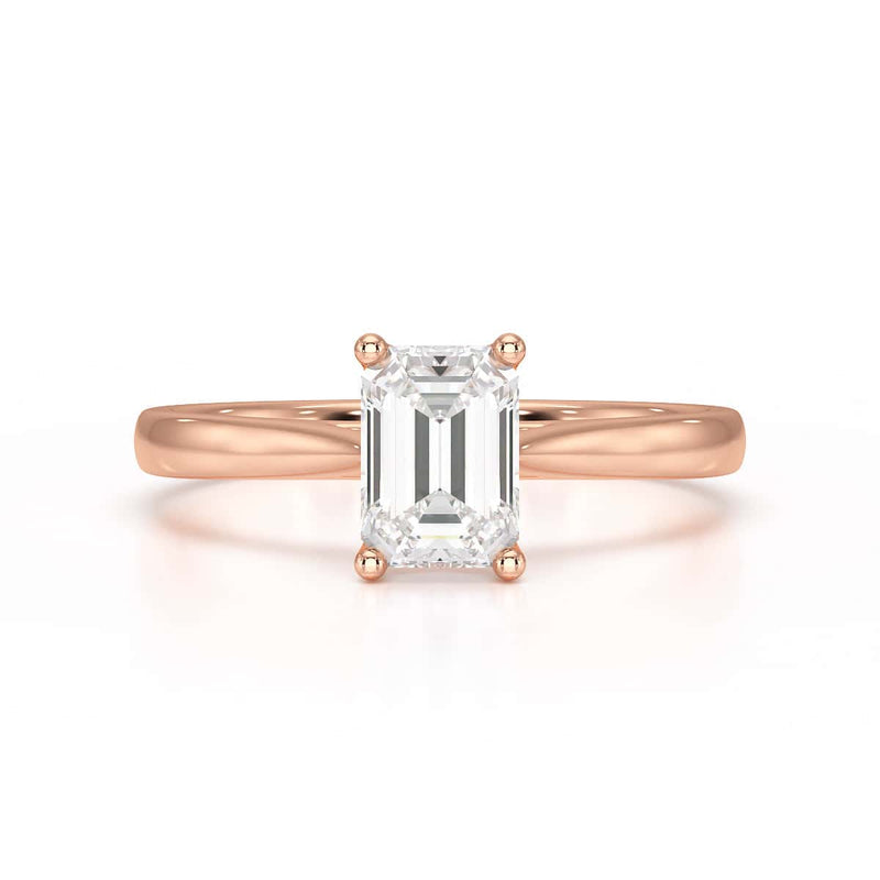 Emerald Cut Diamond Solitaire Engagement Ring with Tapered Shank