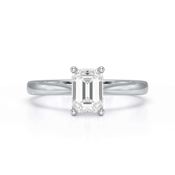 Emerald Cut Diamond Solitaire Engagement Ring with Tapered Shank