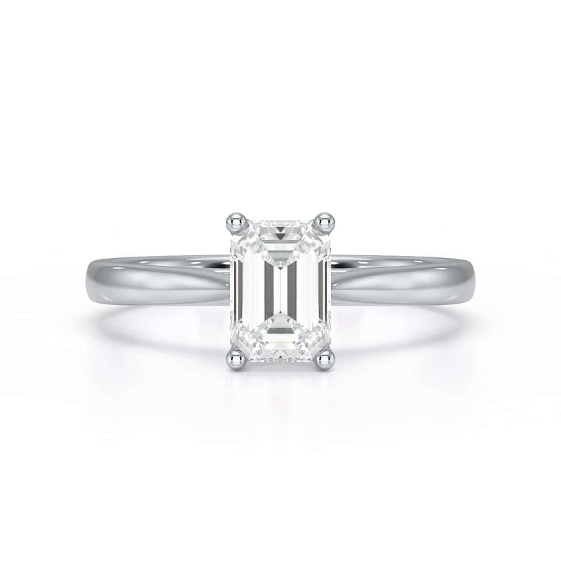Emerald Cut Diamond Solitaire Engagement Ring with Tapered Shank