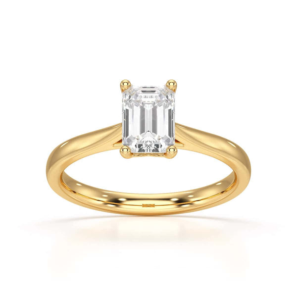 Emerald Cut Diamond Solitaire Engagement Ring with Tapered Shank