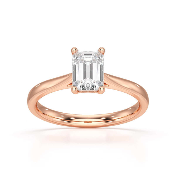 Emerald Cut Diamond Solitaire Engagement Ring with Tapered Shank