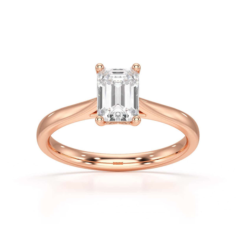 Emerald Cut Diamond Solitaire Engagement Ring with Tapered Shank