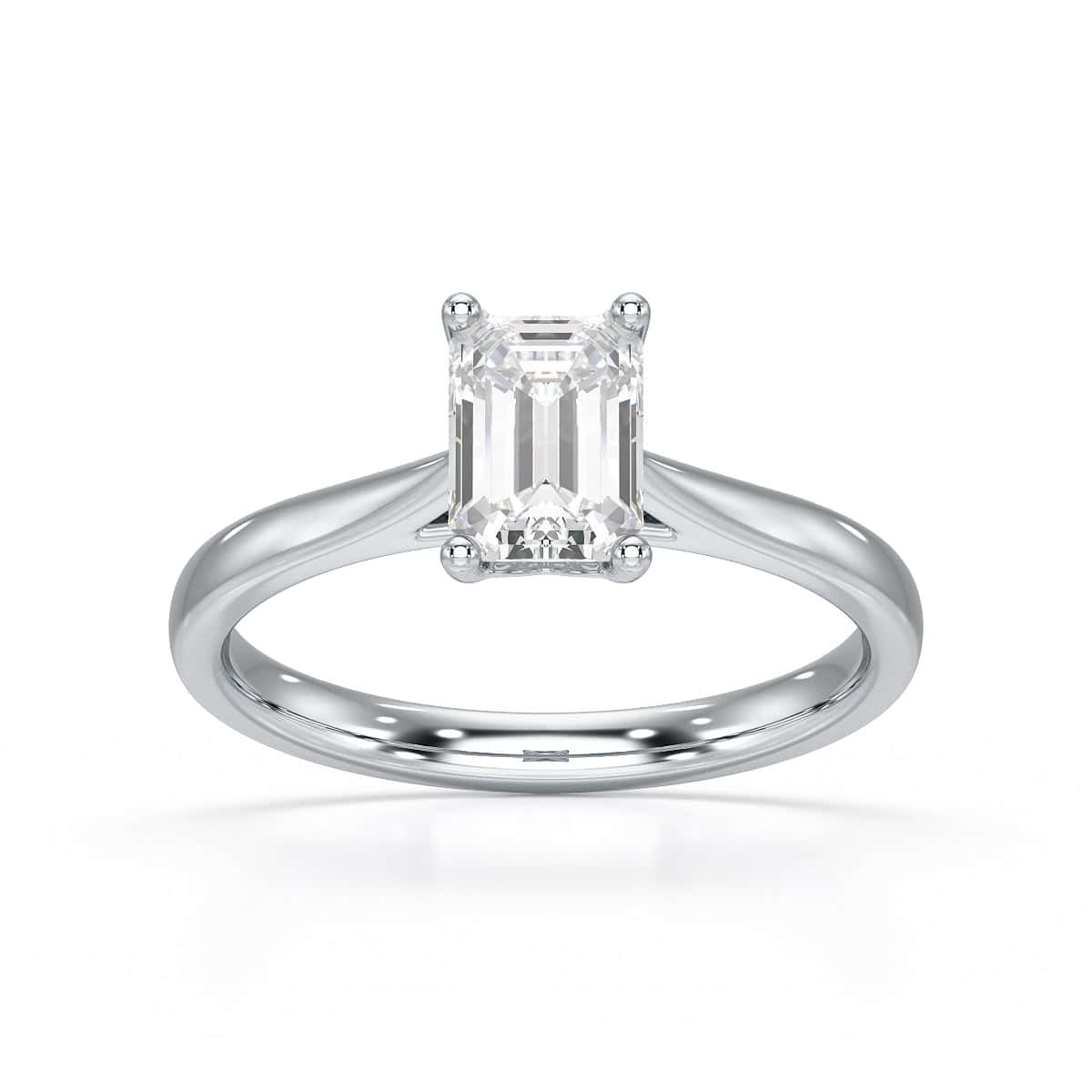 Emerald Cut Diamond Solitaire Engagement Ring with Tapered Shank