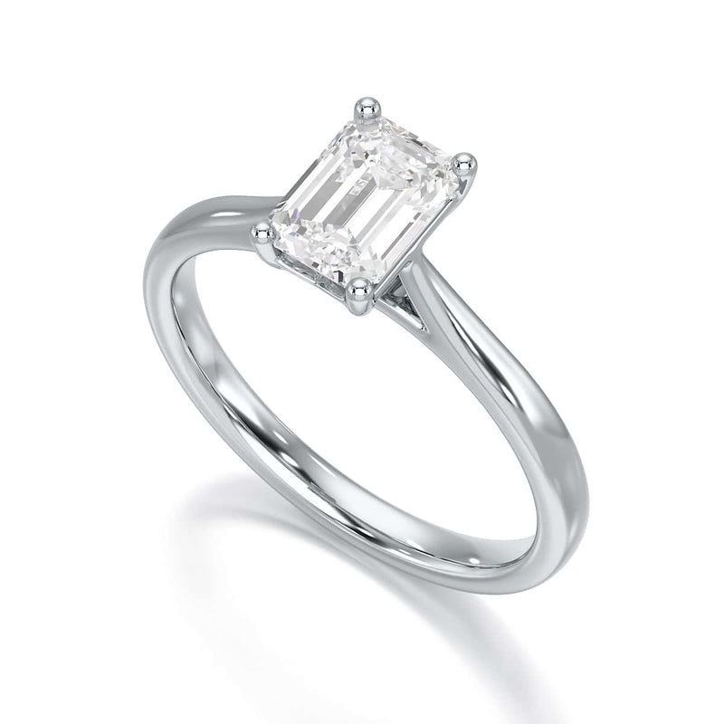 Emerald Cut Diamond Solitaire Engagement Ring with Tapered Shank