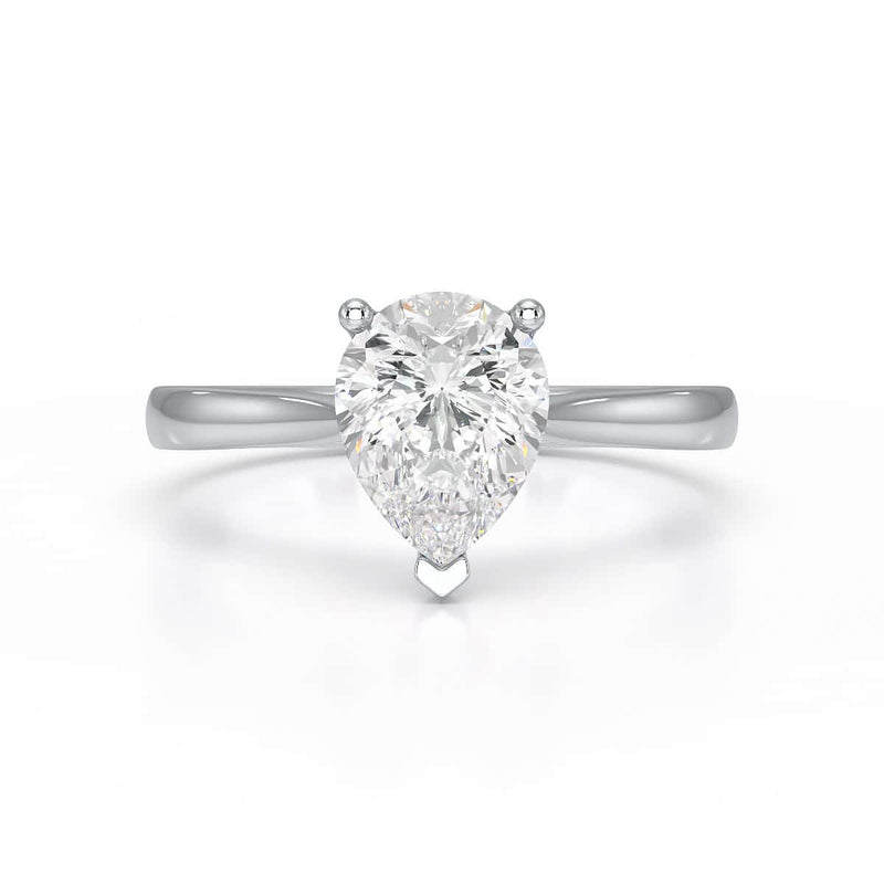 Diamond Solitaire Engagement Ring With a Pear Shape Diamond Solitaire and Tapered Shoulders