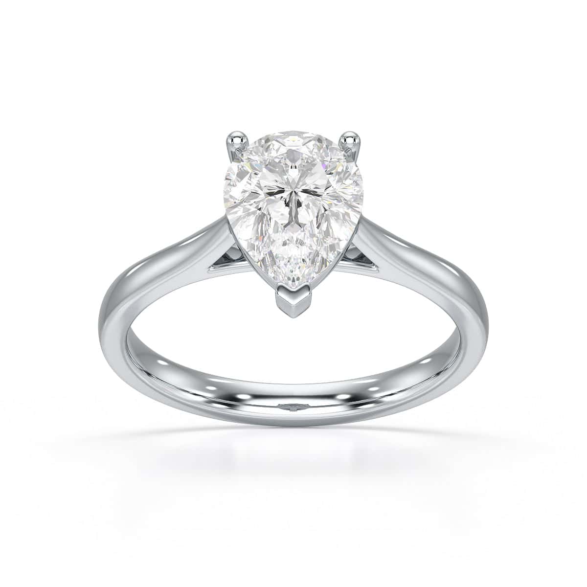 Diamond Solitaire Engagement Ring With a Pear Shape Diamond Solitaire and Tapered Shoulders