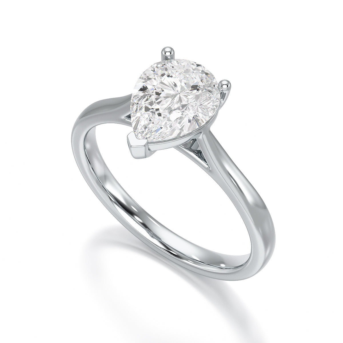 Diamond Engagement Ring- Pear Shaped Solitaire With Tapered Shoulders