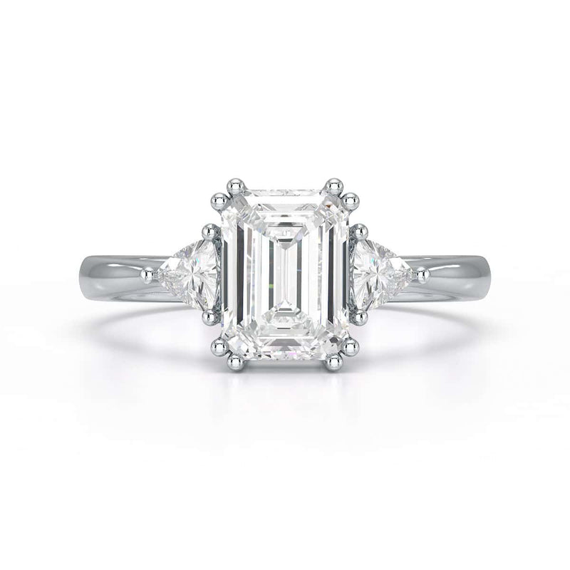 Emerald Trilogy Ring with Trillion side stone Engagement Ring