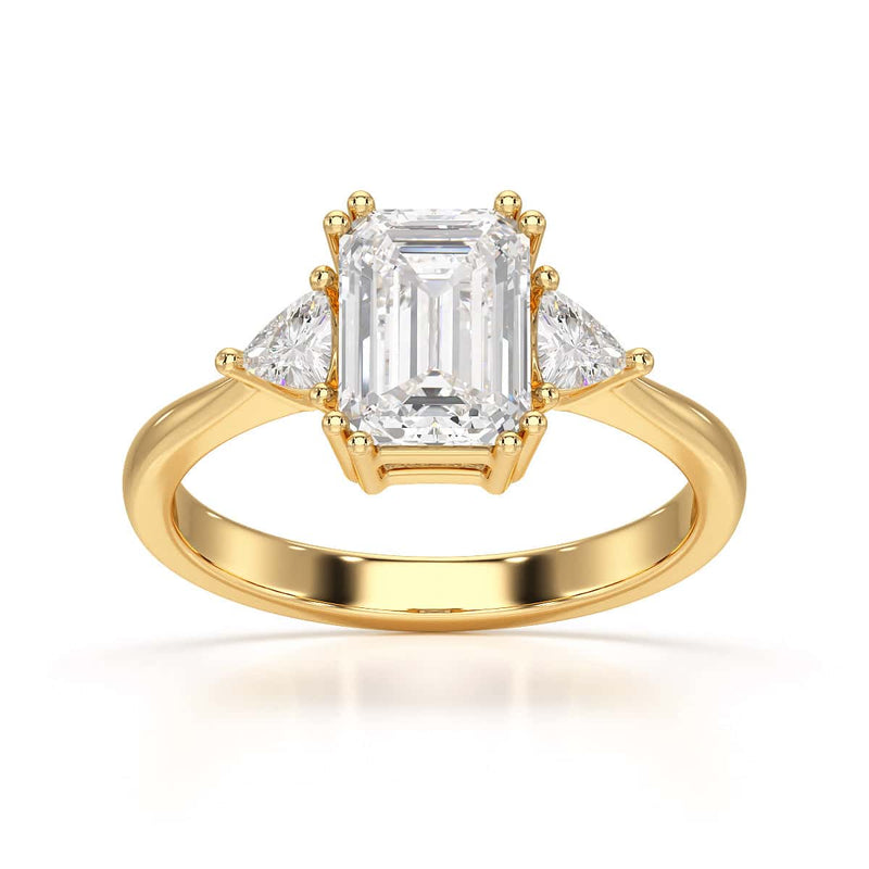 Emerald Trilogy Ring with Trillion side stone Engagement Ring