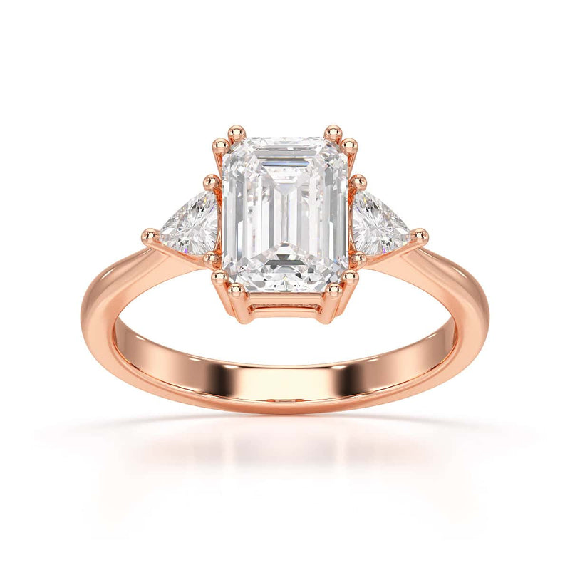 Emerald Trilogy Ring with Trillion side stone Engagement Ring