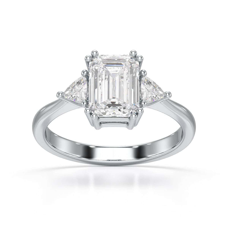 Emerald Trilogy Ring with Trillion side stone Engagement Ring