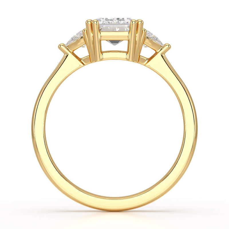 Emerald Trilogy Ring with Trillion side stone Engagement Ring