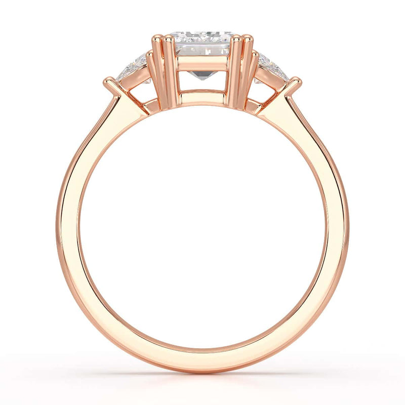 Emerald Trilogy Ring with Trillion side stone Engagement Ring