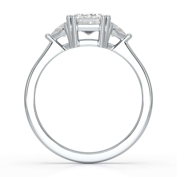 Emerald Trilogy Ring with Trillion side stone Engagement Ring