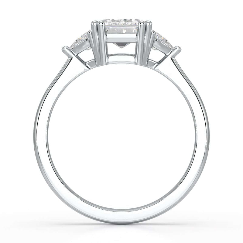 Emerald Trilogy Ring with Trillion side stone Engagement Ring