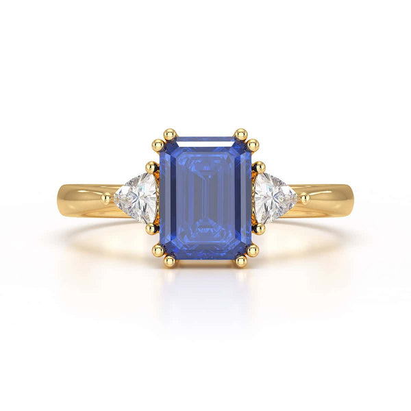 Blue Sapphire Trilogy Ring with Trillion side stone Dress Ring