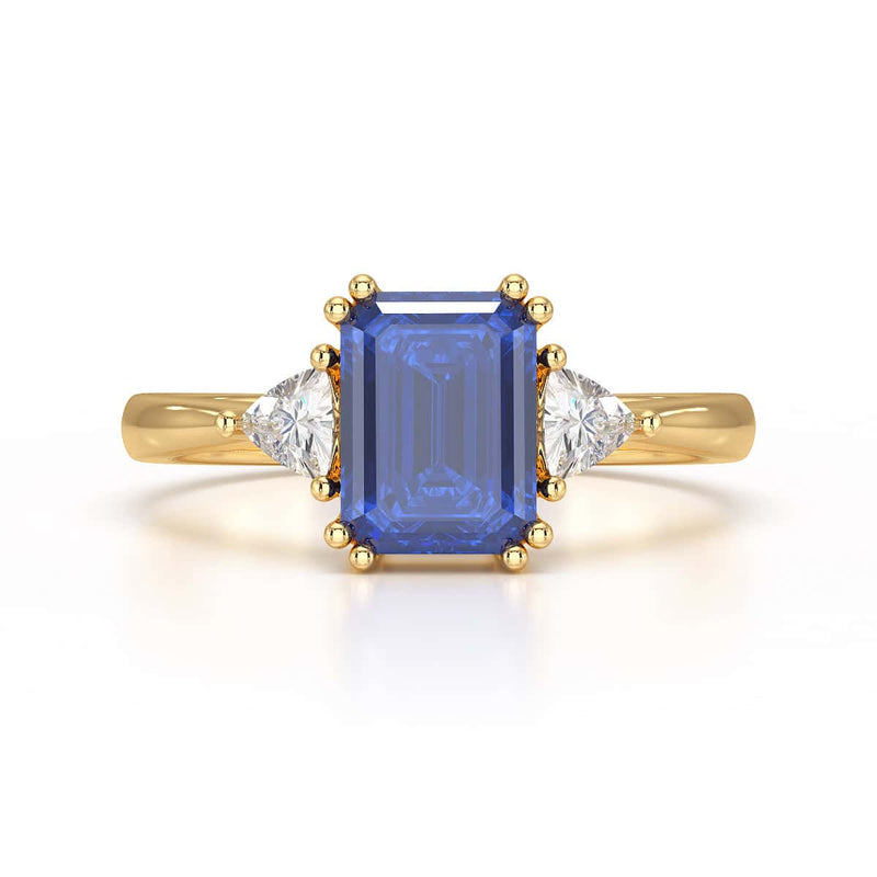 Blue Sapphire Trilogy Ring with Trillion side stone Dress Ring