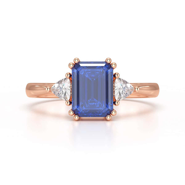 Blue Sapphire Trilogy Ring with Trillion side stone Dress Ring