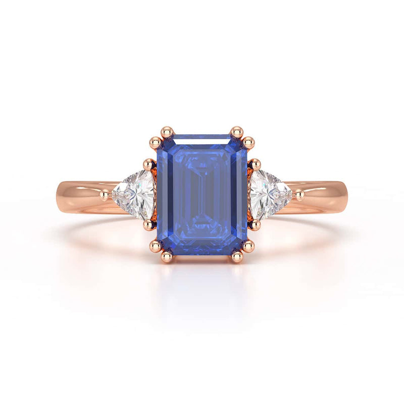 Blue Sapphire Trilogy Ring with Trillion side stone Dress Ring
