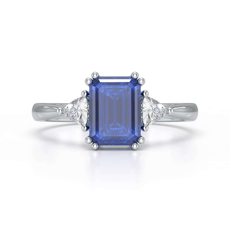 Blue Sapphire Trilogy Ring with Trillion side stone Dress Ring