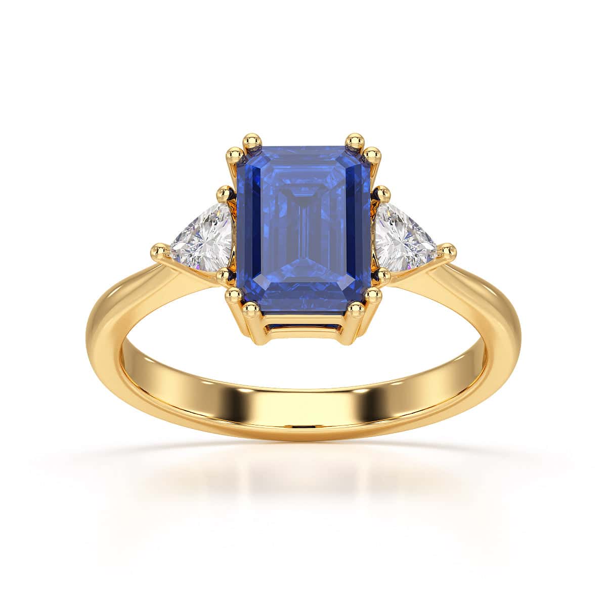 Blue Sapphire Trilogy Ring with Trillion side stone Dress Ring