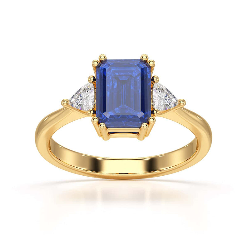 Blue Sapphire Trilogy Ring with Trillion side stone Dress Ring