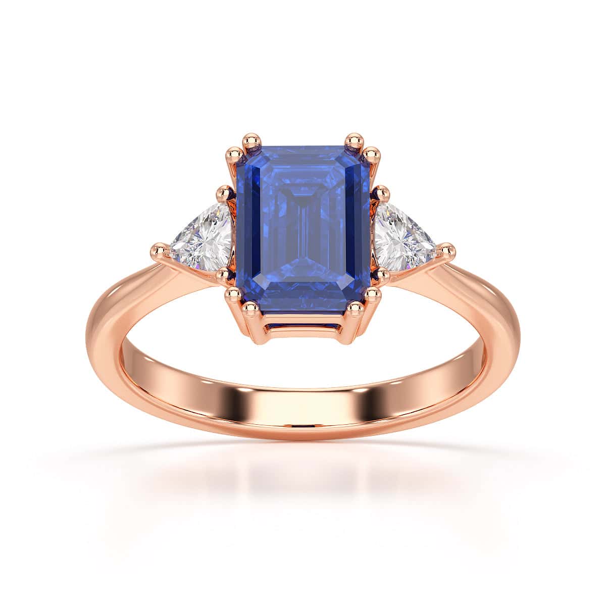 Blue Sapphire Trilogy Ring with Trillion side stone Dress Ring Manna Jewellers Ltd