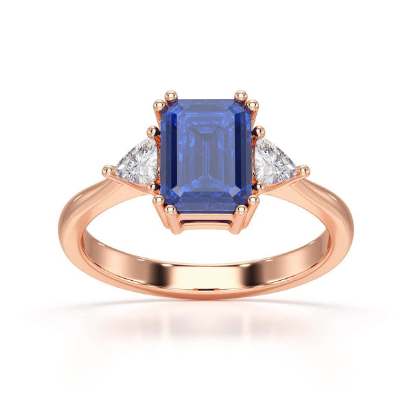 Blue Sapphire Trilogy Ring with Trillion side stone Dress Ring