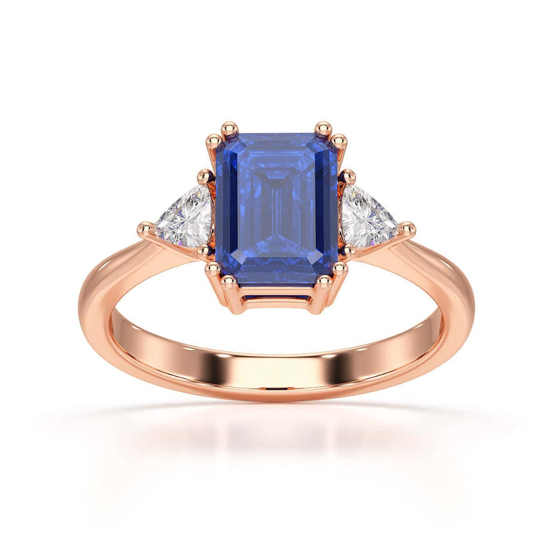 Blue Sapphire Trilogy Ring with Trillion side stone Dress Ring