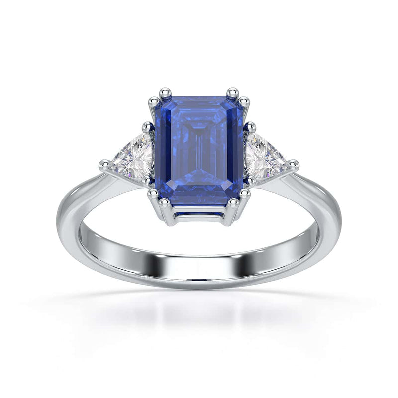 Blue Sapphire Trilogy Ring with Trillion side stone Dress Ring