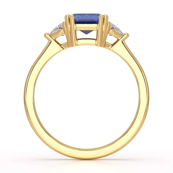 Blue Sapphire Trilogy Ring with Trillion side stone Dress Ring
