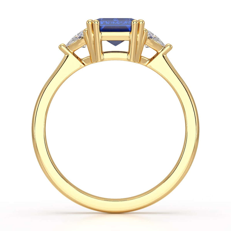 Blue Sapphire Trilogy Ring with Trillion side stone Dress Ring