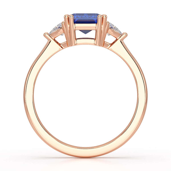 Blue Sapphire Trilogy Ring with Trillion side stone Dress Ring